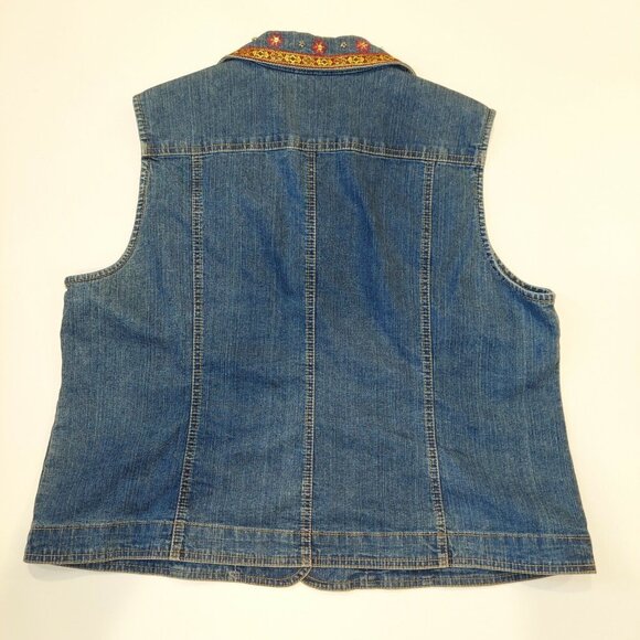 ALFRED DUNNER Jean Vest SZ 16p Embellished boho hippie retro 70's coastalgrandma - Picture 9 of 11